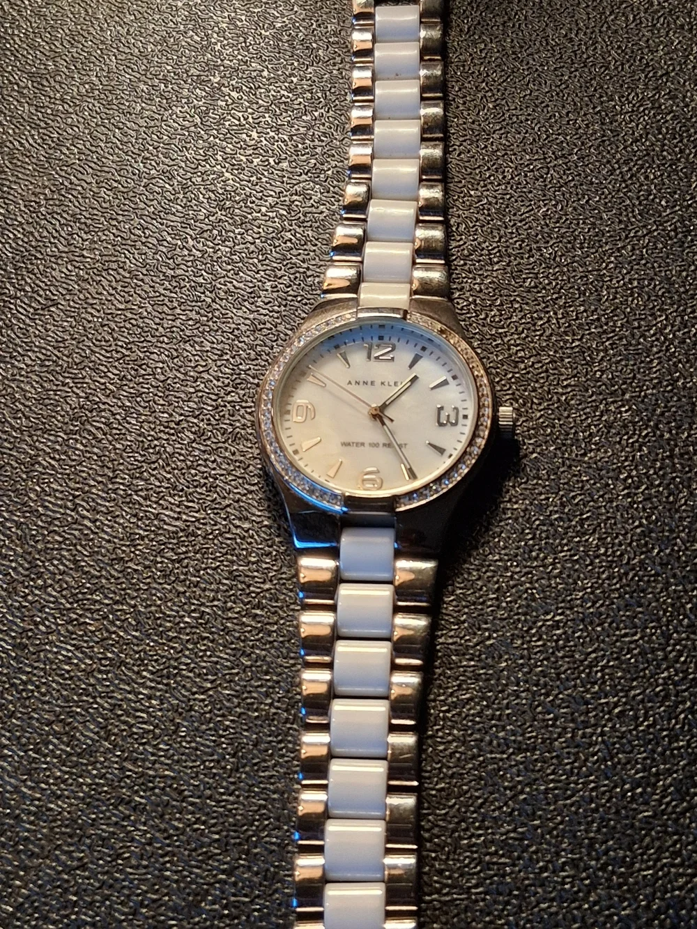 Anne Klein Silver and White Crystal Accent Bracelet Watch